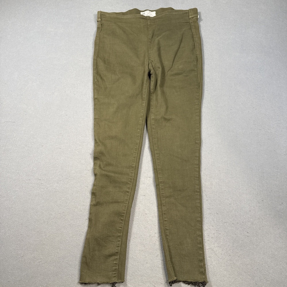 Free People Pull On Jeans Womens 29 Olive Green Skinny Leg Raw Hem Stretchy